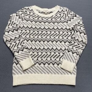 LOFT Sweater Pullover Womens Small White Fair Isle Chunky-Knit Crew Neck Cozy